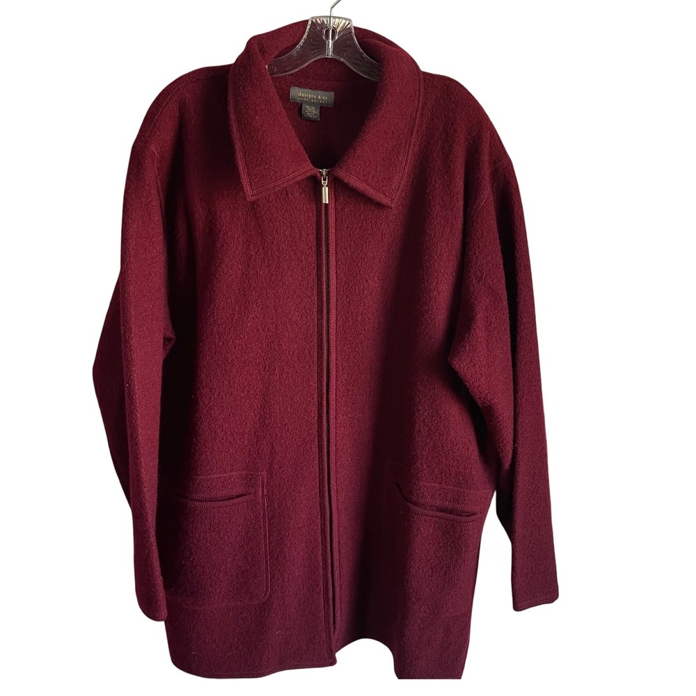 VTG Lane Bryant Wool Coat 18/20 Burgundy Zip Jacket‎ Made in Hong Kong Classic